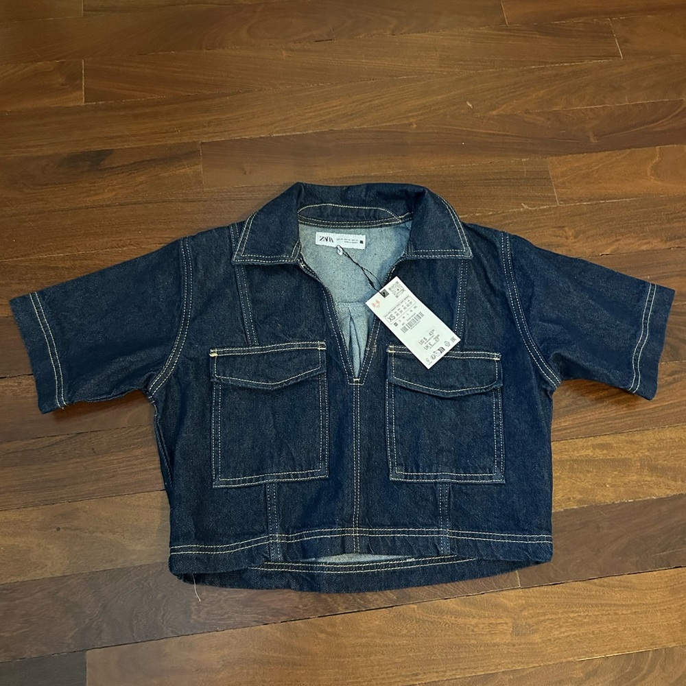 Zara denim short sleeve top